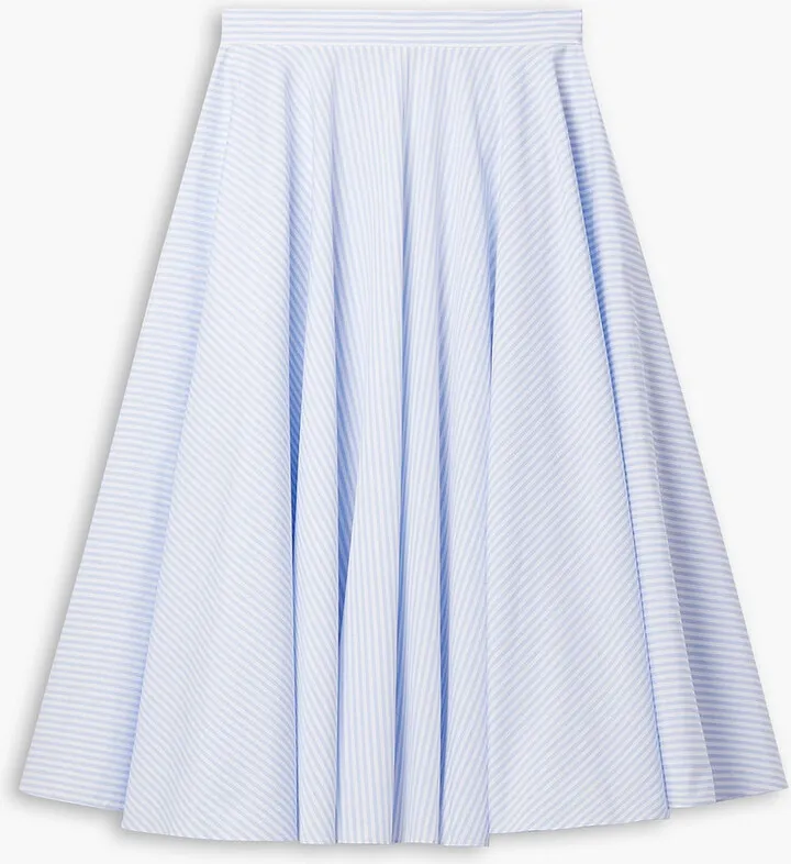 Striped cotton-poplin midi skirt