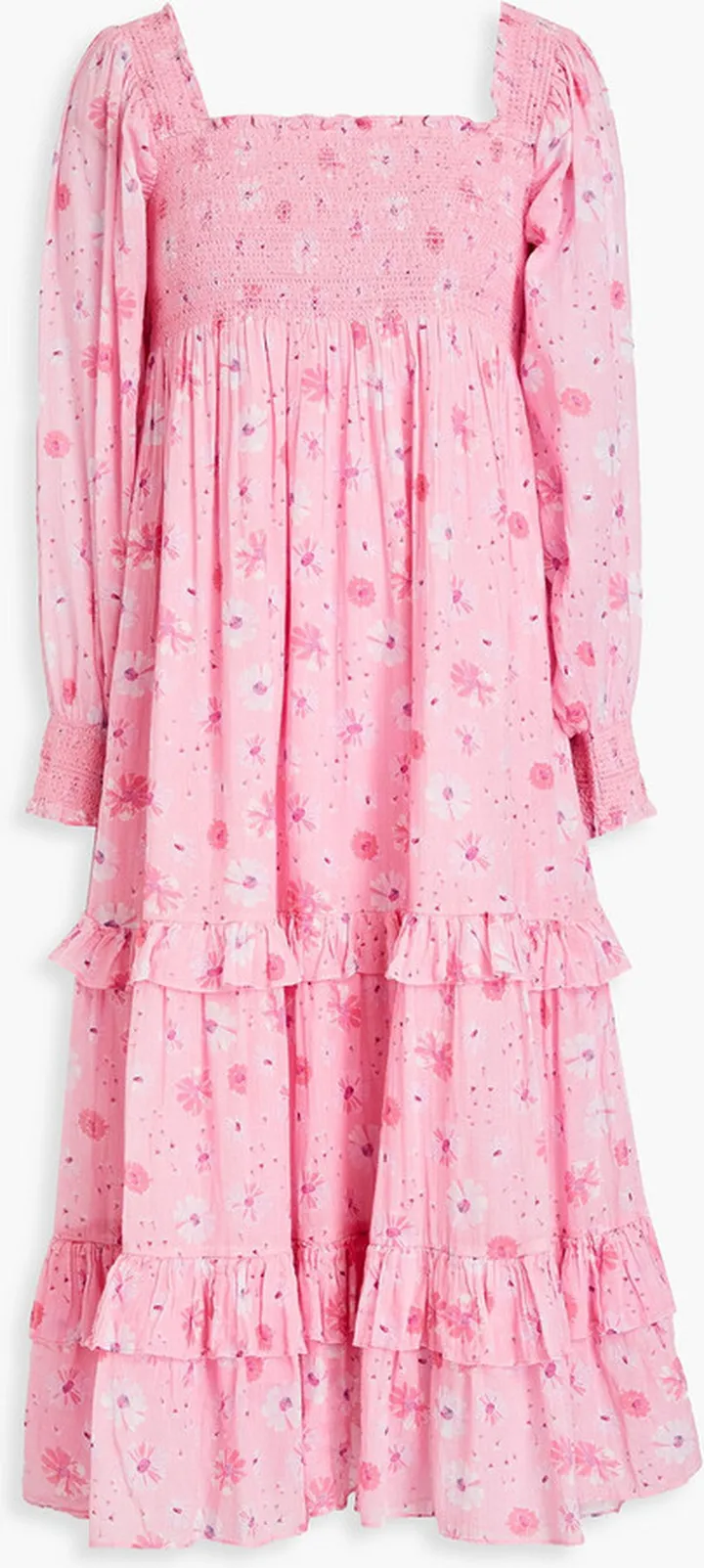 Miri smocked floral-print cotton-gauze midi dress