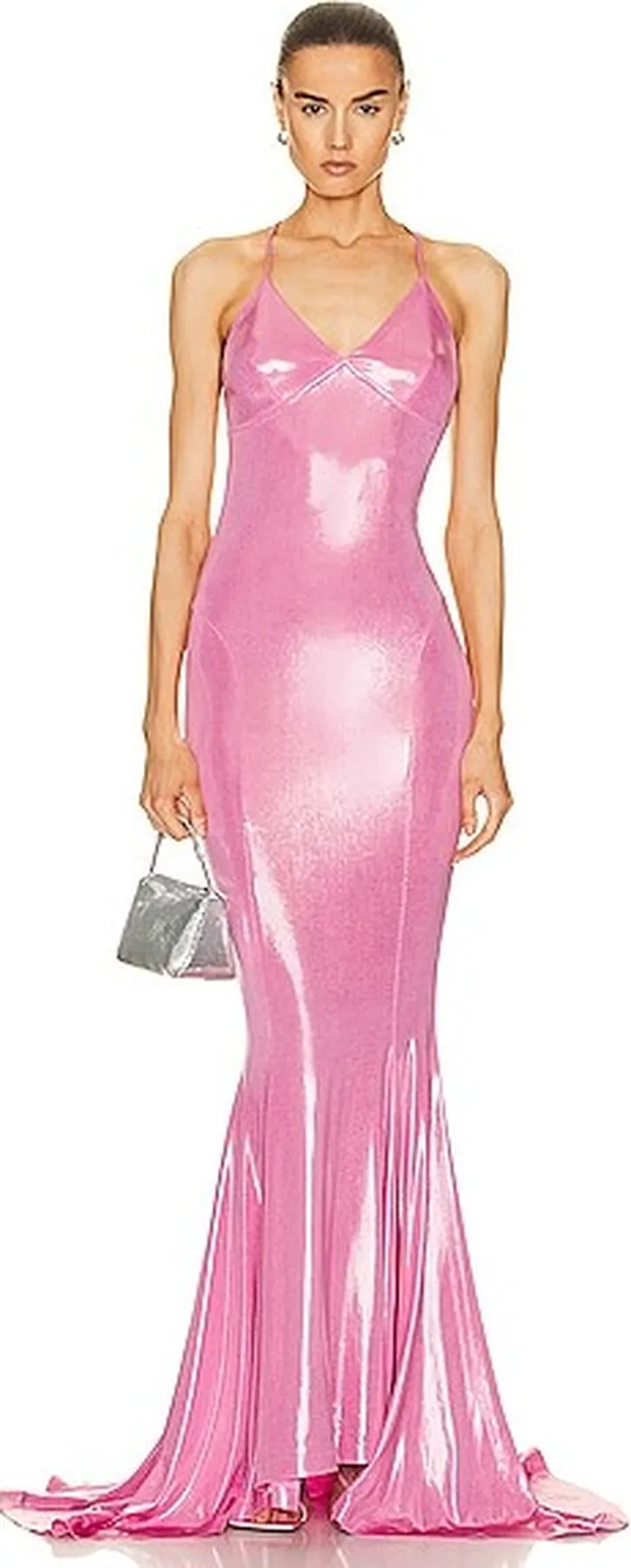 Norma Kamali Low Back Slip Mermaid Fishtail Gown in Pink
