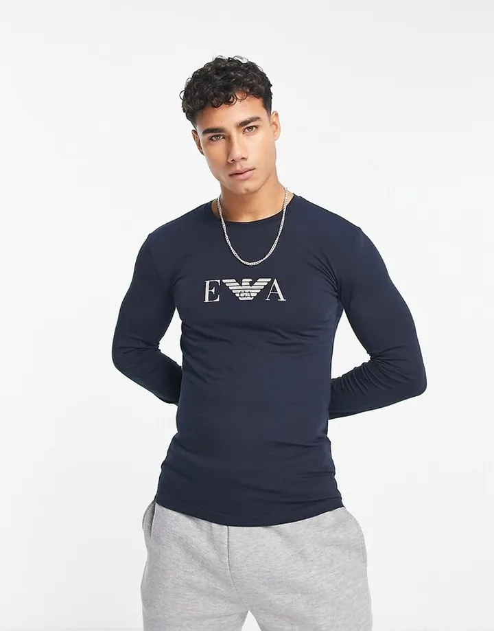 Emporio Armani Bodywear lounge long sleeve top in navy