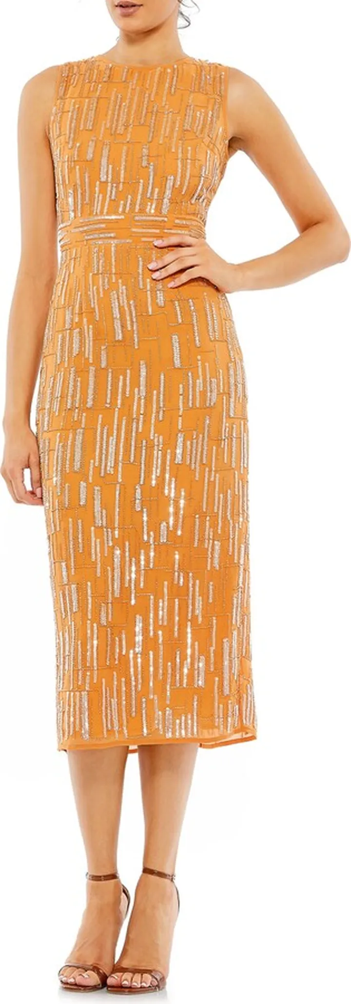 Beaded Sleeveless Sheath Cocktail Dress