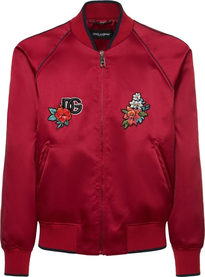 Embroidered satin bomber jacket
