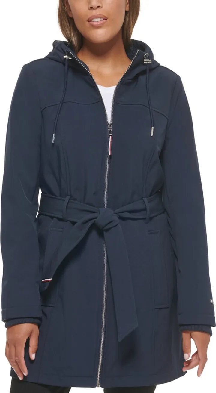Tommy Hilfiger Women's Hooded Belted Raincoat