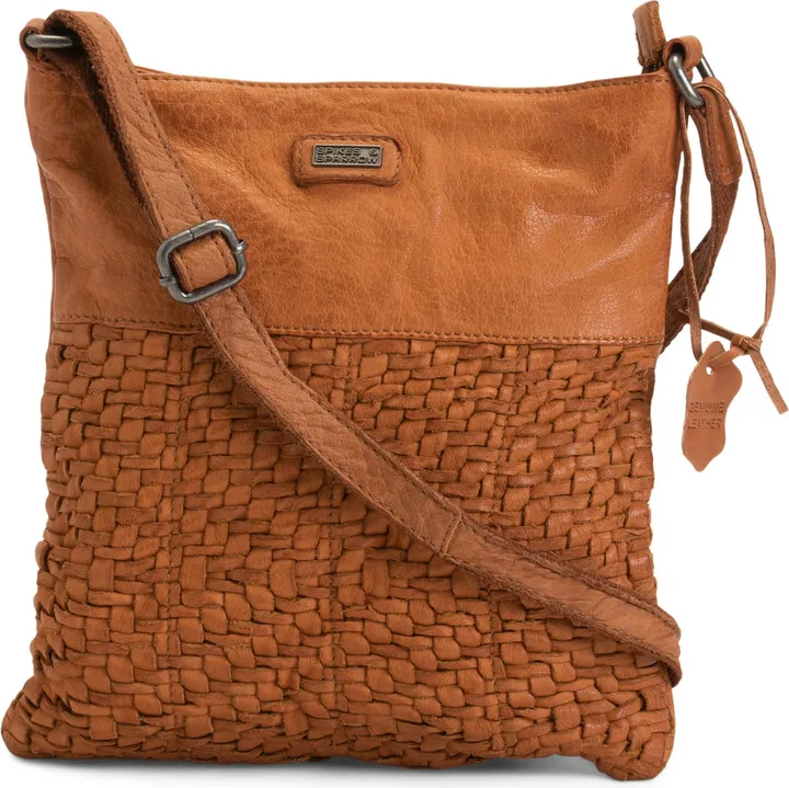Leather North South Woven Crossbody