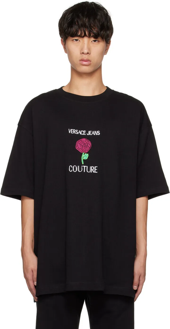 Versace Jeans Couture Black Embroidered T-Shirt