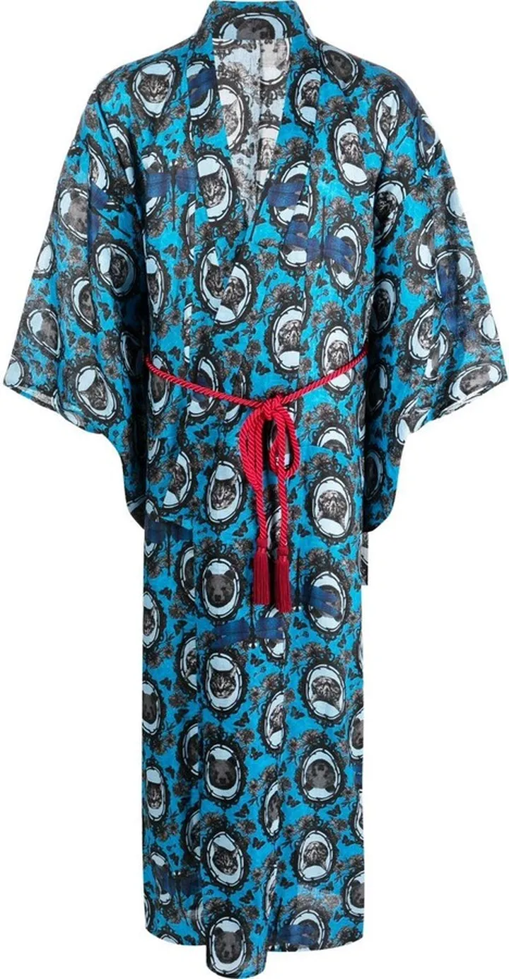 Graphic-Print Belted Gown