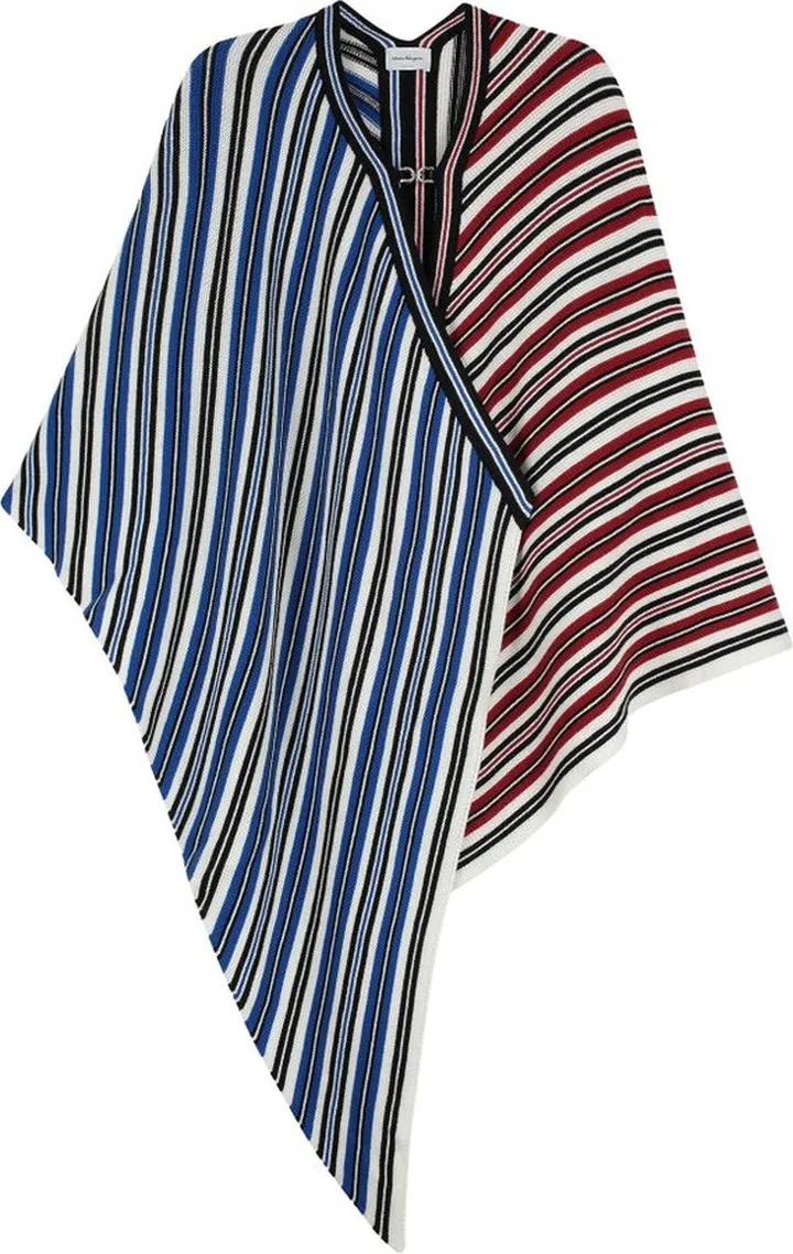 Salvatore Ferragamo Striped Batwing Sleeved Knitted Poncho