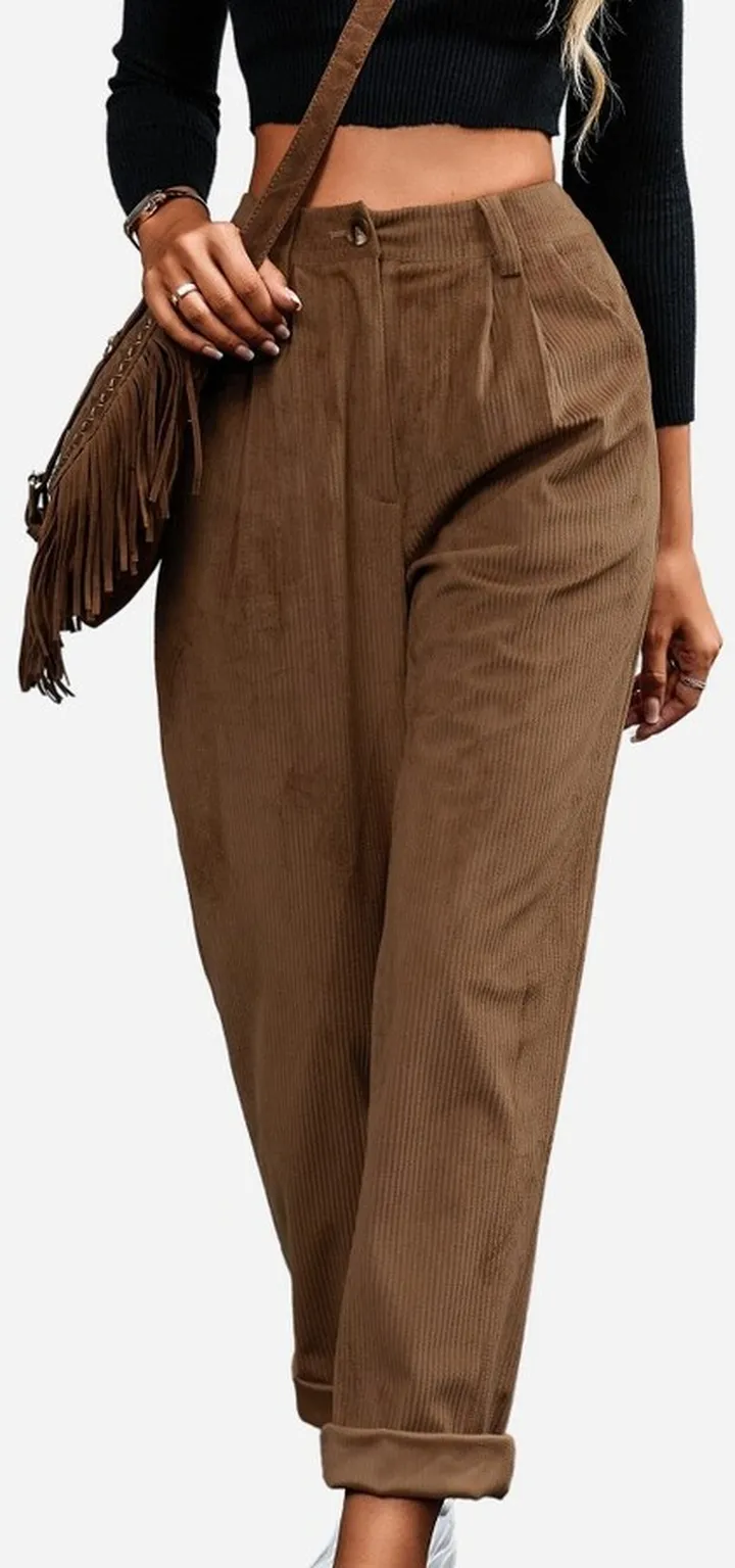Women's High Rise Tapered Pants - Cupshe -Neutral-S