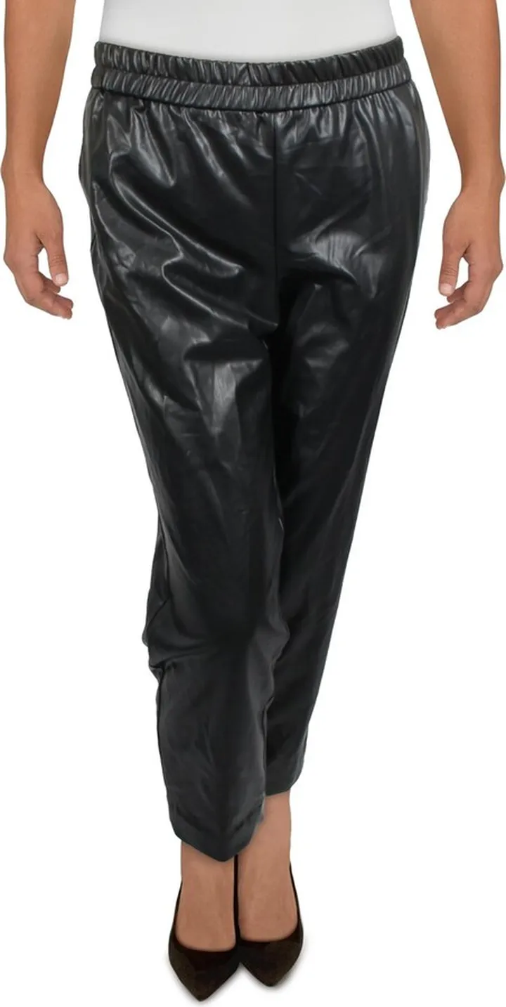 Womens Faux Leather Solid Straight Leg Pants