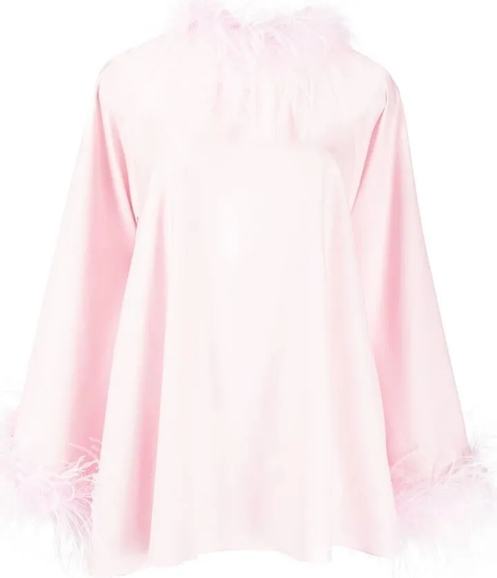 Feather-Trimmed Long-Sleeved Minidress