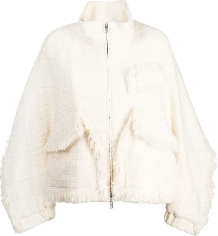 Stand-Collar Tweed Bomber Jacket
