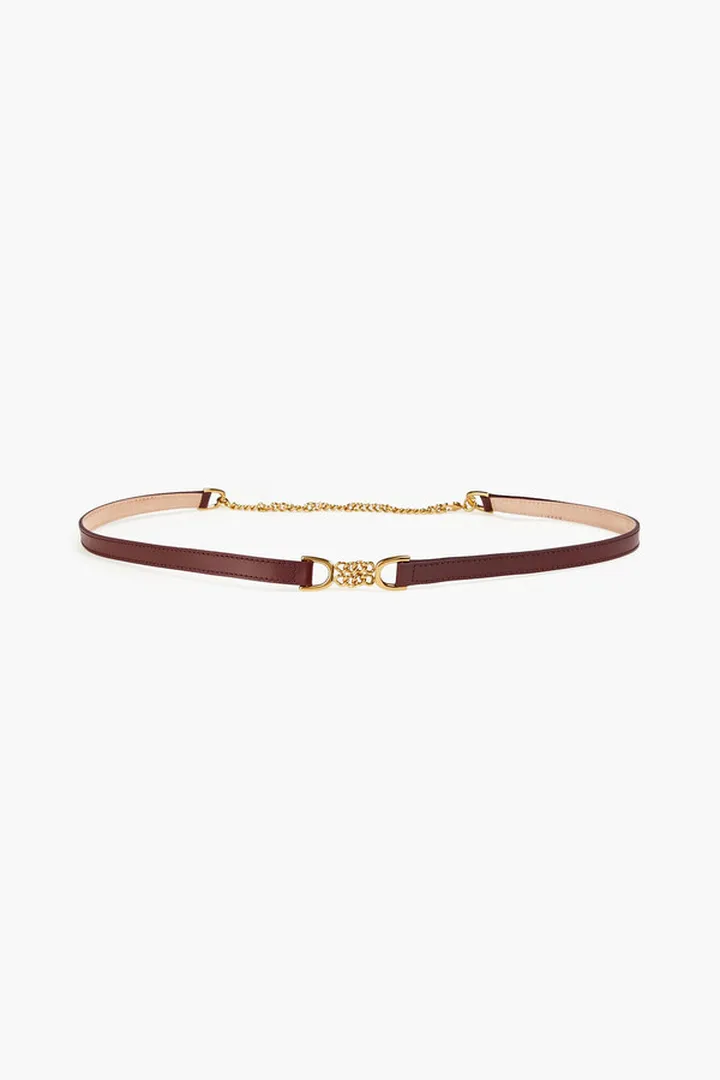 Chain-trimmed leather belt