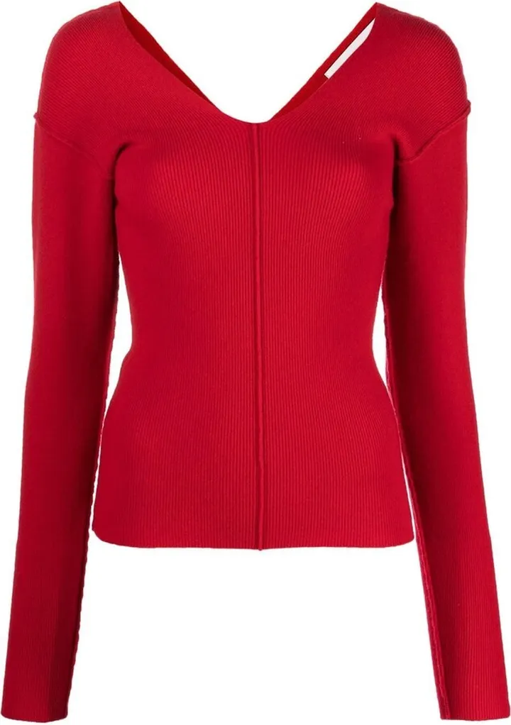 V-neck-back knitted jumper