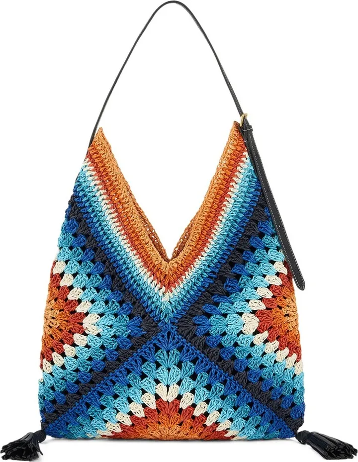 Tassel raffia & leather shoulder bag