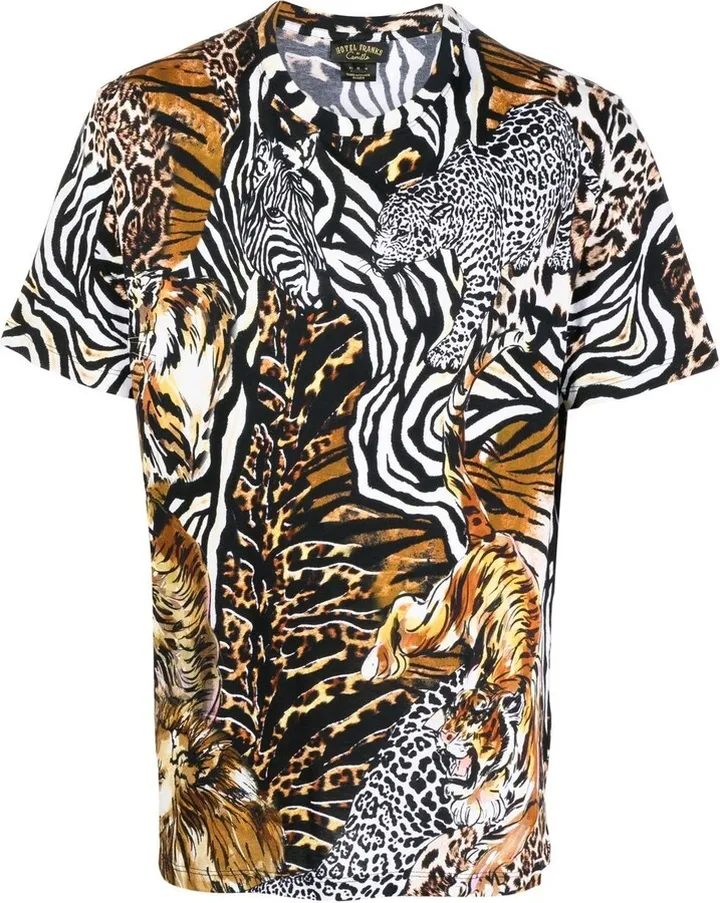 mixed-animal-print T-shirt