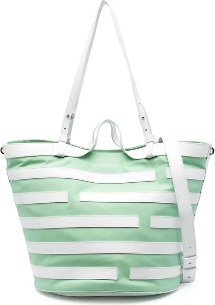 Stripe-Pattern Leather Tote Bag