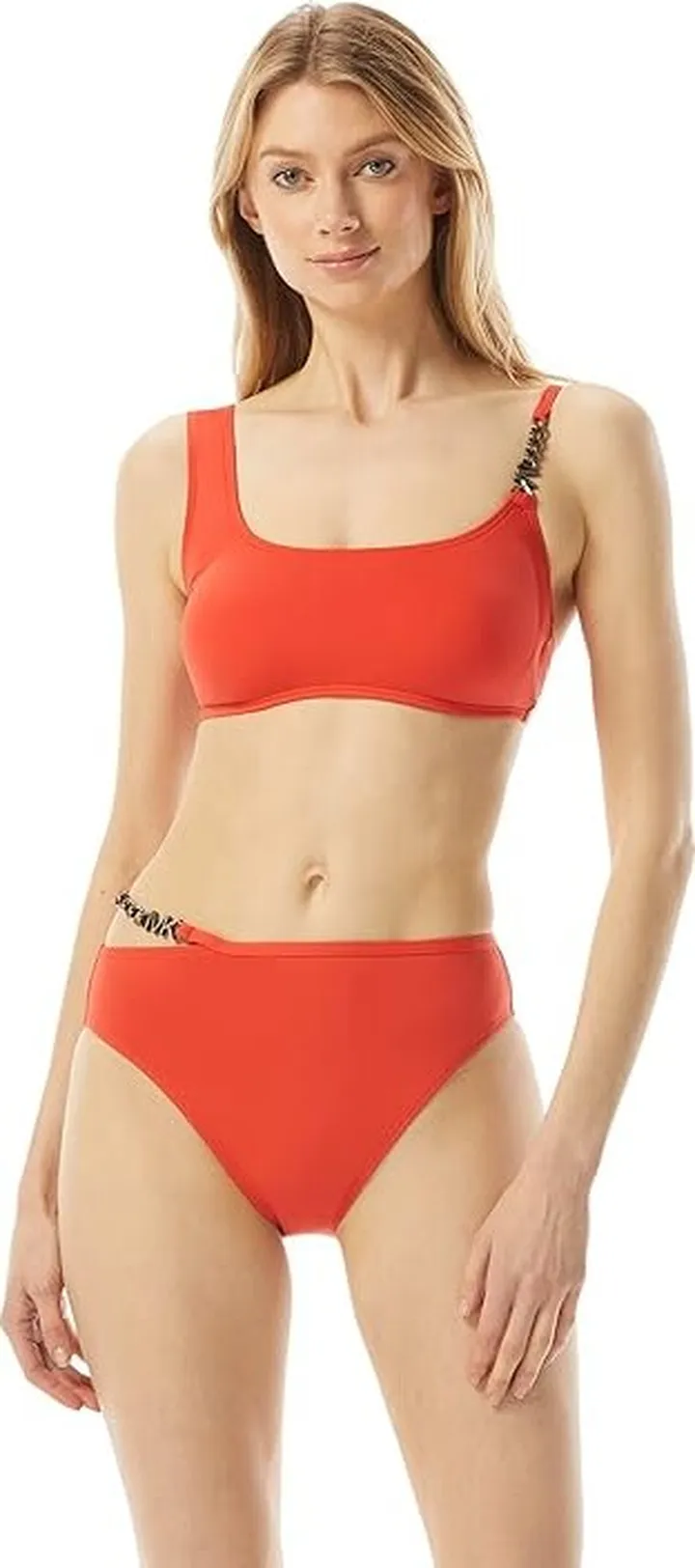 MICHAEL Michael Kors Signature Solids Logo Chain Bikini Top (Ruby) Women's Swimwear