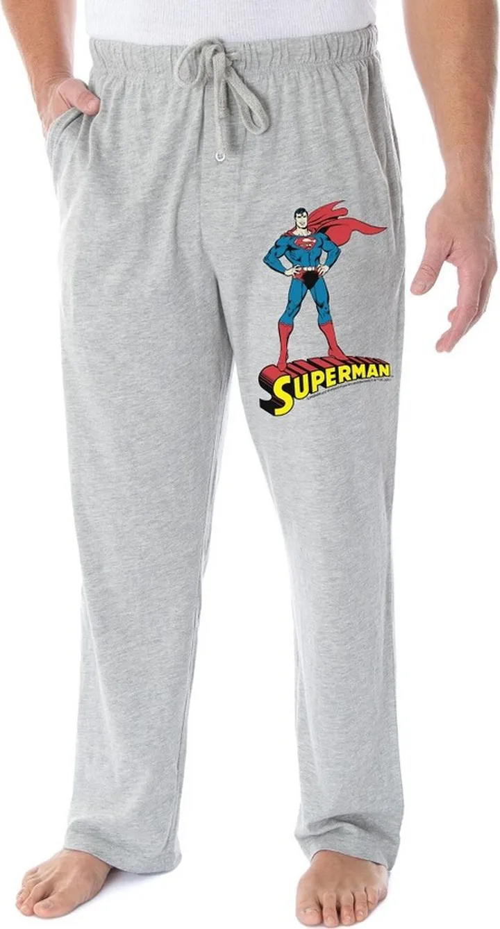 DC Comics Men's Vintage Superman Character And Logo Loungewear Pajama Pants (2X) Grey