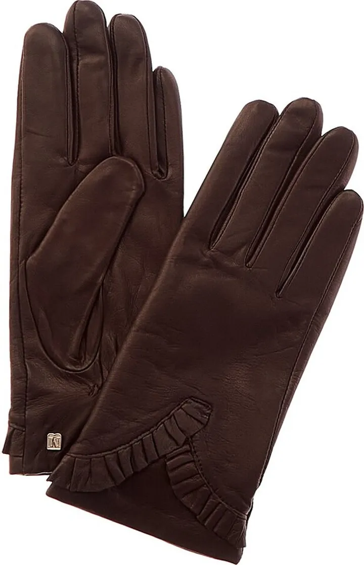 Bruno Magli Chevron Ruffle Cashmere-Lined Leather Gloves