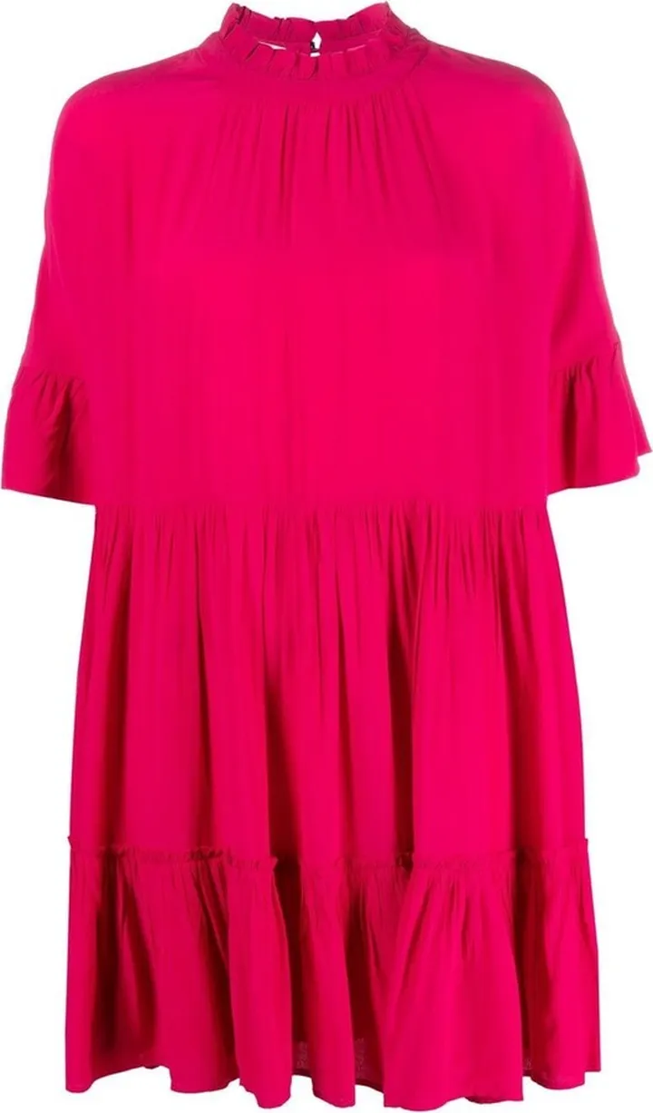 Ruffle-sleeved tiered mini dress