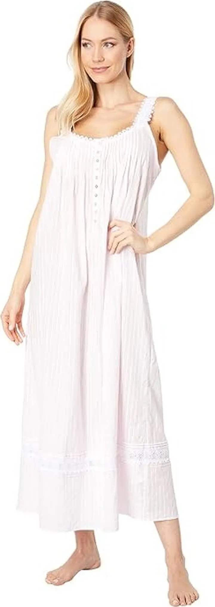Eileen West Cotton Dobby Stripe Woven Sleeveless Ballet Nightgown (Solid Blush) Women's Pajama