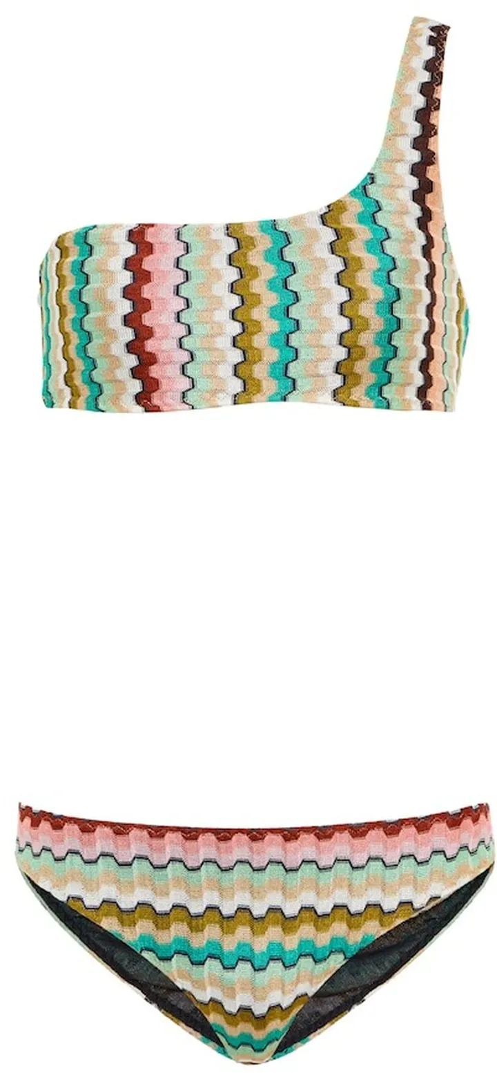 Zig-zag knit one-shoulder bikini