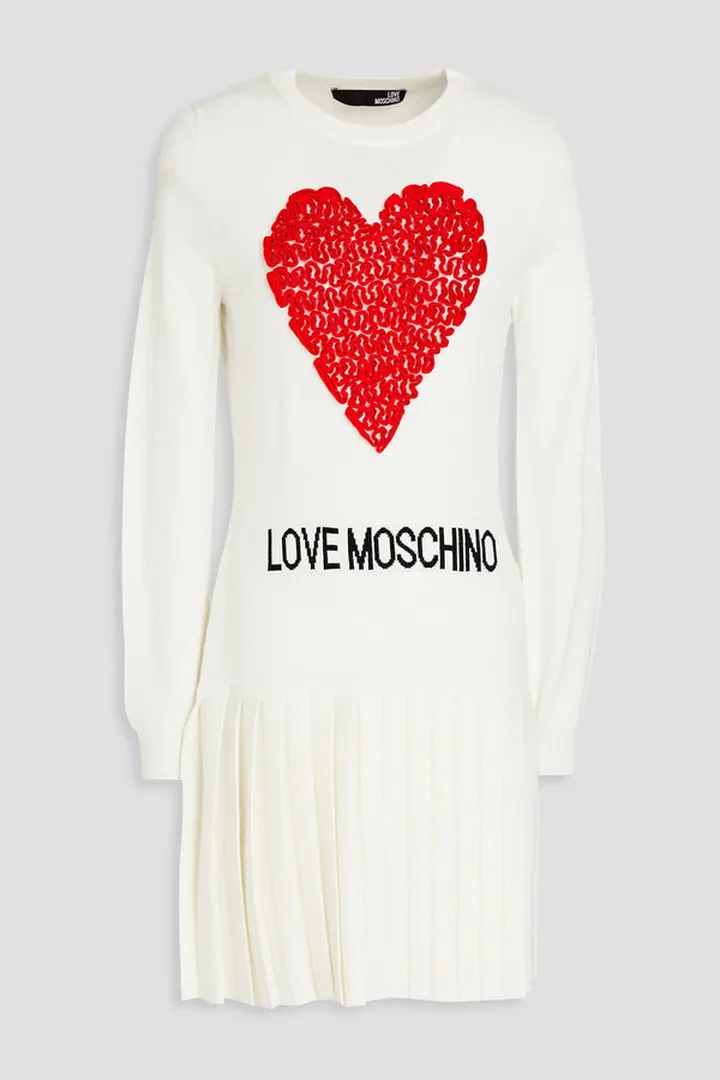 Appliquéd intarsia wool-blend mini dress