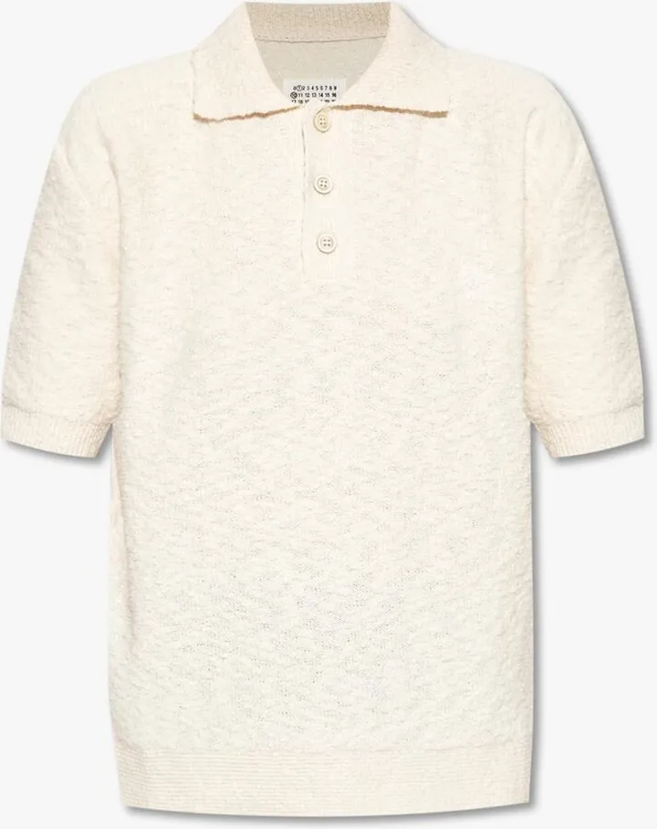 Rib Trim Knit Plain Polo Shirt
