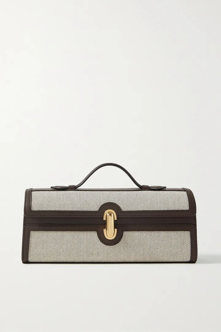 Savette - Slim Symmetry Pochette Leather-trimmed Canvas Tote - Neutrals