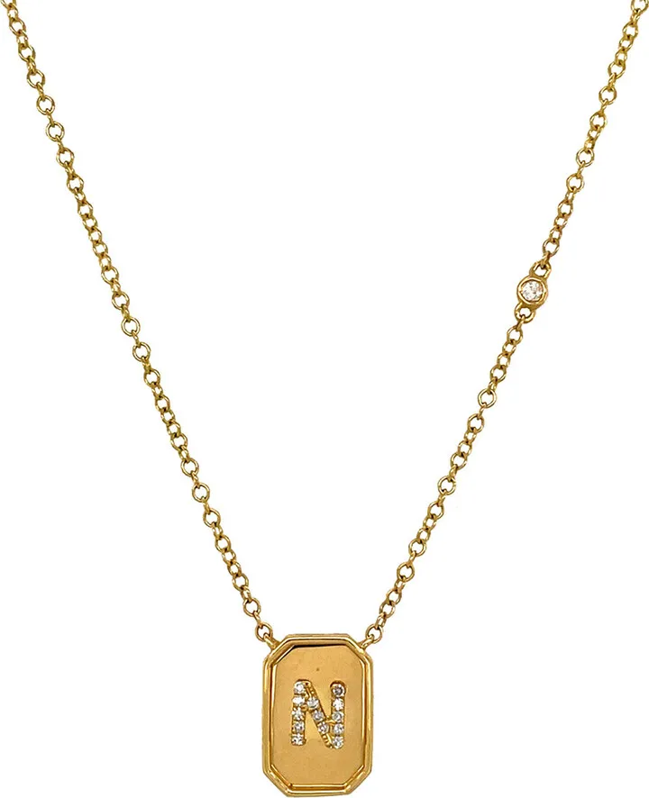 Diamond Initial Baby Nameplate Yellow Gold Necklace