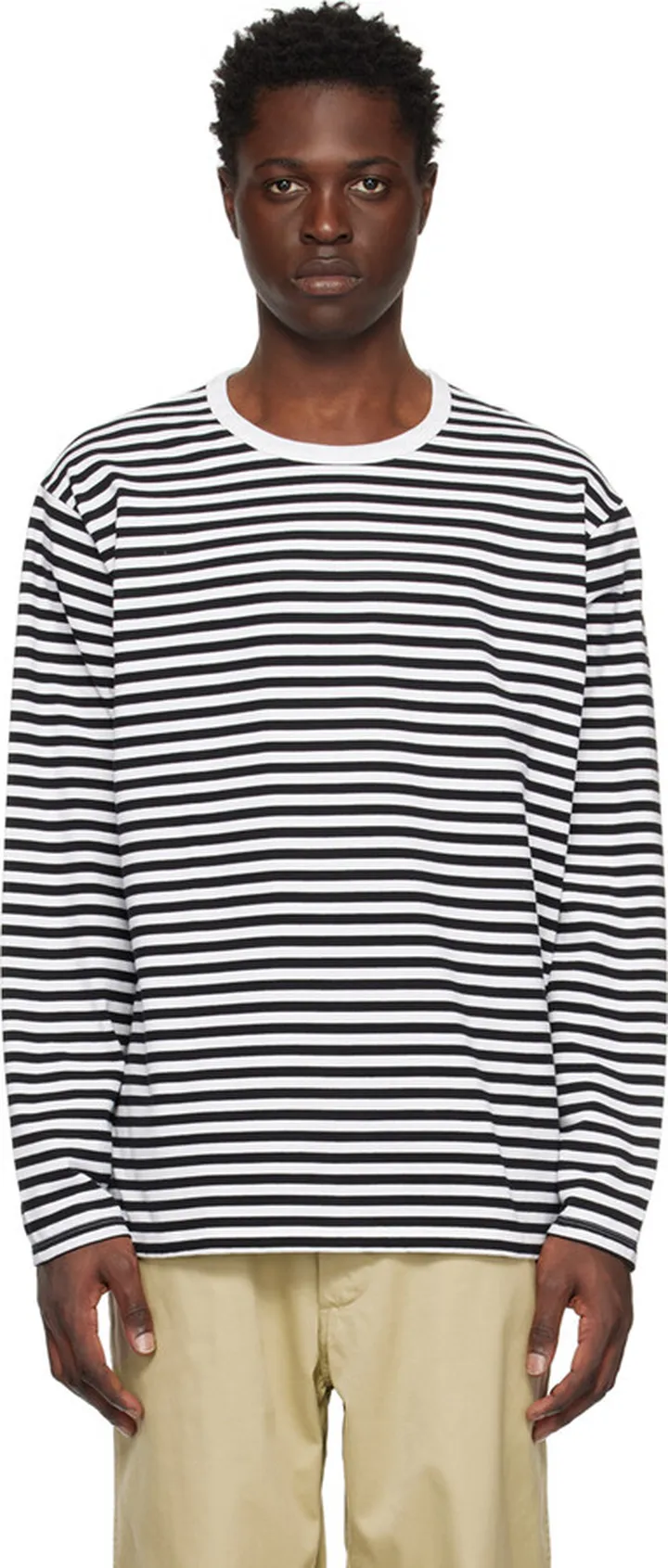 Nanamica Black & White Striped Long Sleeve T-Shirt