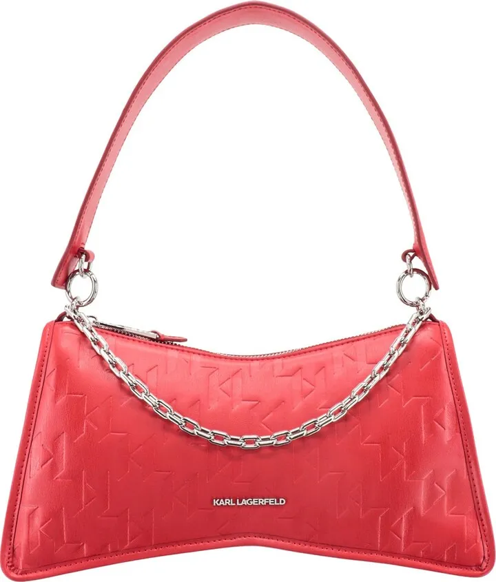 Recycled material shoulder bag with embossed logo print