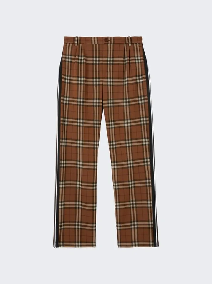 Side Stripe Check Jacquard Wide-leg Trousers Brown