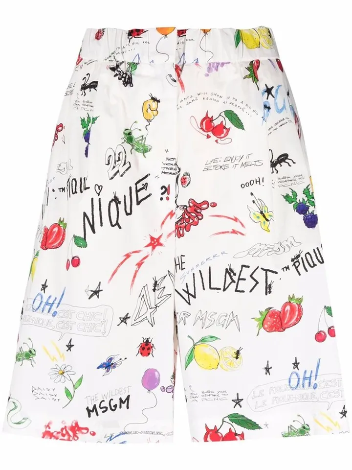 Illustration-Print Knee-Length Shorts