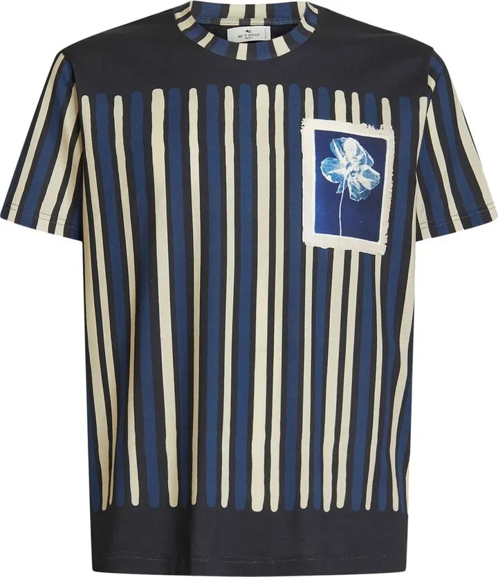 stripe-print detail T-shirt