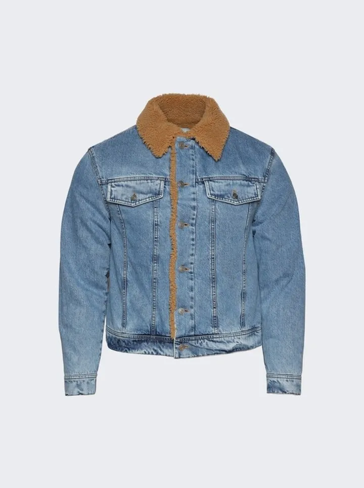 Curling Capsule Shearling Detail Denim Jacket Blue
