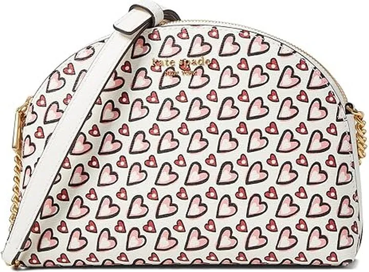Kate Spade New York Morgan Valentines Heart Print Double Zip Dome Crossbody (Cream Multi) Handbags