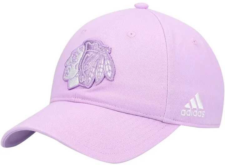 Men's Purple Chicago Blackhawks 2021 Hockey Fights Cancer Slouch Adjustable Hat