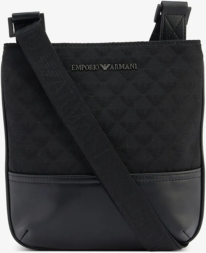 Black Logo-plaque Jacquard Woven Cross-body bag