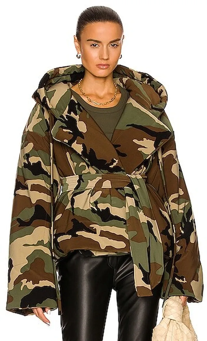 Norma Kamali Hooded Sleeping Bag Short Coat in Army
