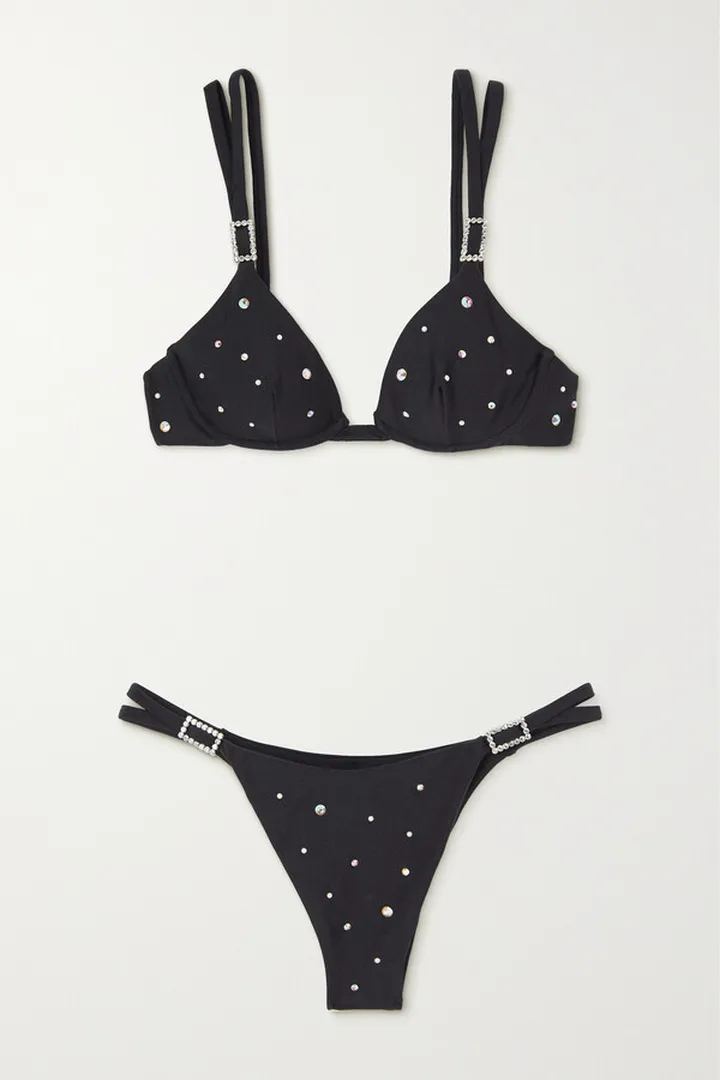 Alessandra Rich - Crystal-embellished Underwired Bikini - Black
