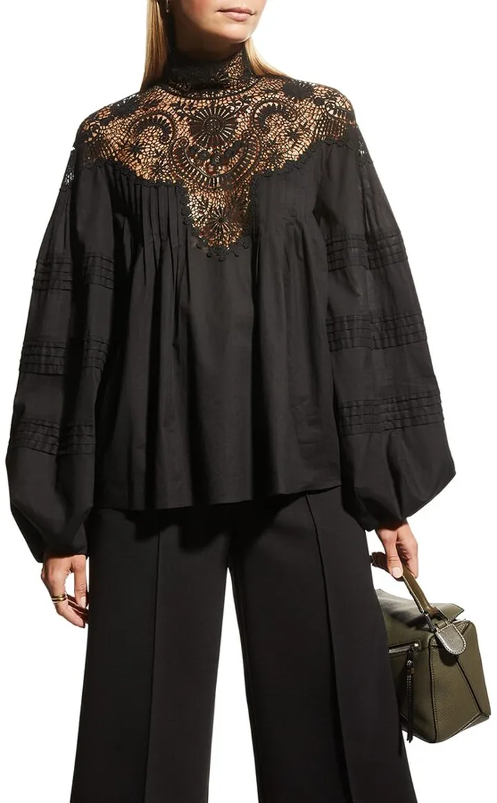 Kesha Lace-Yoke Pintuck Blouse
