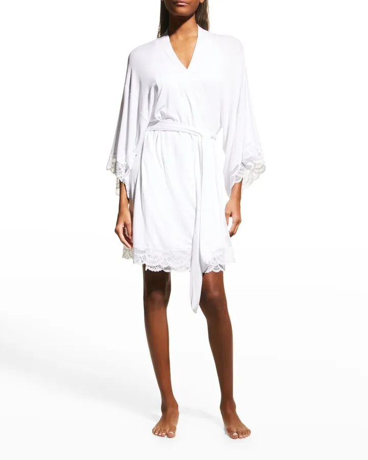 Marianna Mademoiselle Lace-Trim Kimono Robe