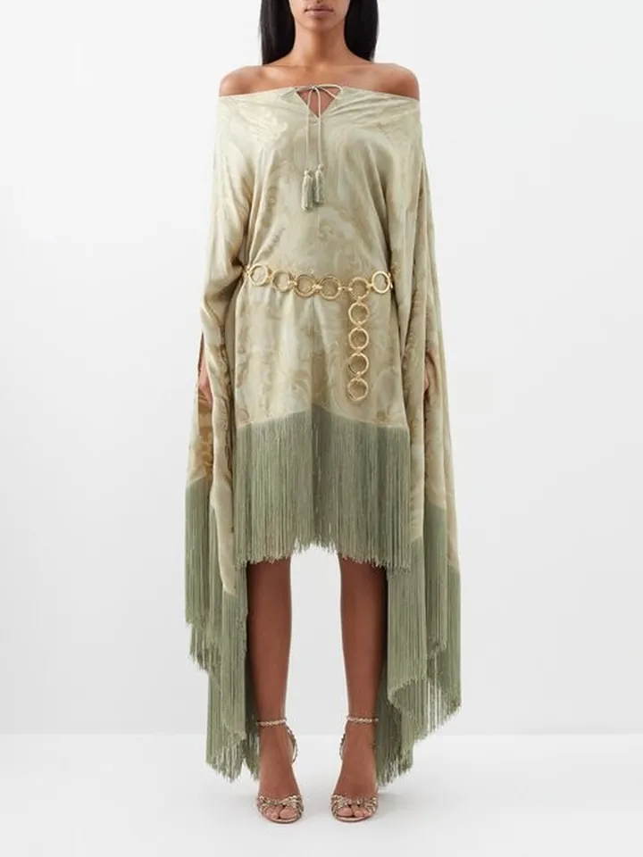 Veneno Clouds Fringed-hem Kaftan Midi Dress