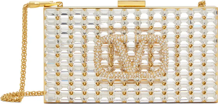 Valentino Garavani Gold Crystal V-Logo Bag