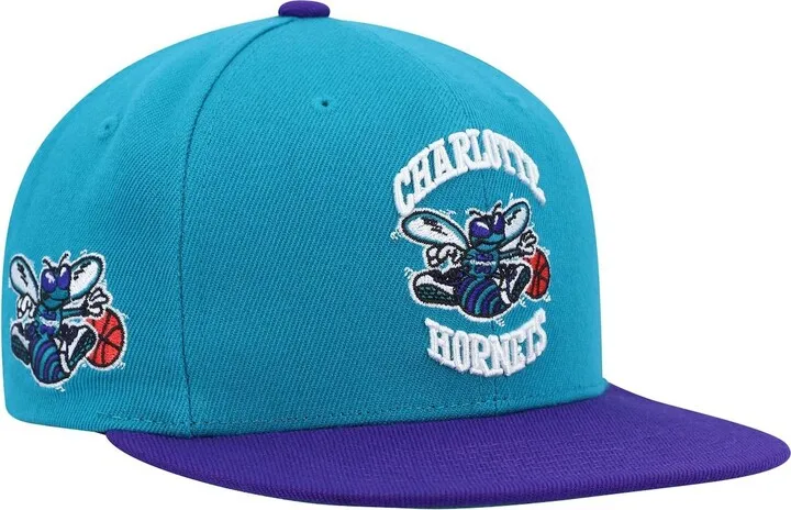 Men's Mitchell & Ness Teal and Purple Charlotte Hornets Hardwood Classics Snapback Hat