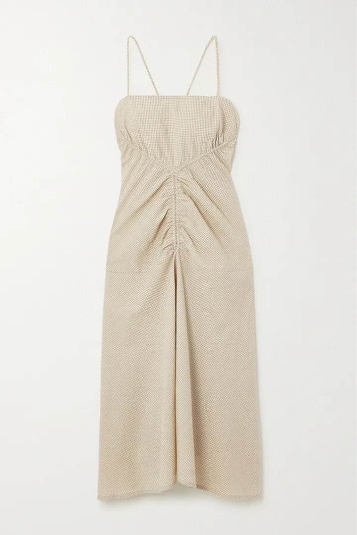 Proenza Schouler White Label - Gingham Ruched Woven Midi Dress - Neutrals