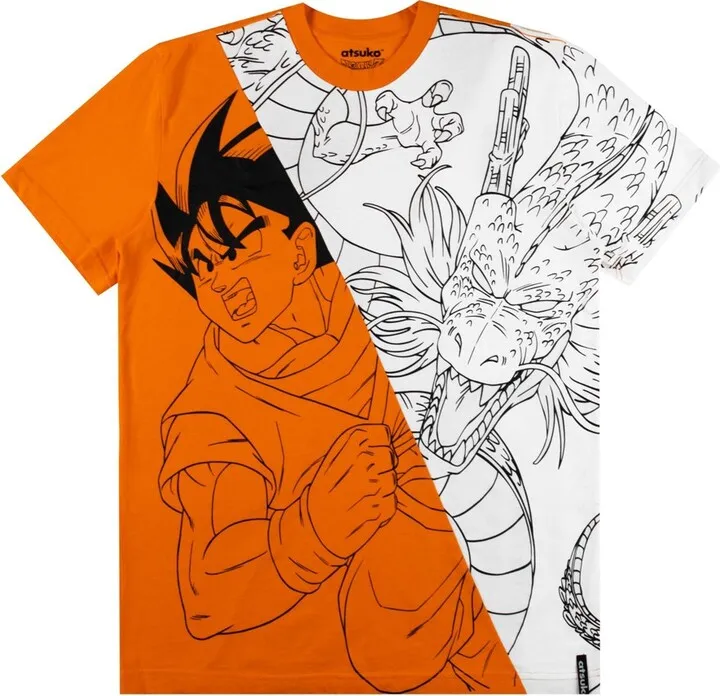 Dragon Ball Z Goku Dragon Split Art Crew Neck Short Sleeve Orange And White Men’s T-shirt-Small