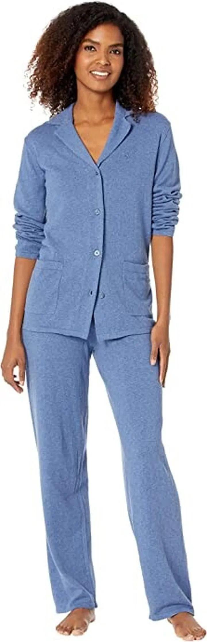LAUREN Ralph Lauren Cotton Cashmere Notch PJ Set (Blue) Women's Pajama Sets