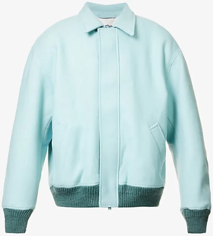 Mens Pale Jade Brand-embroidered Padded Oversized-fit Wool Bomber Jacket